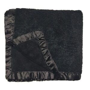 Cherokee Solid Black Baby Blanket Lovey HTF Satin‎ Trim Fleece Target 30x40